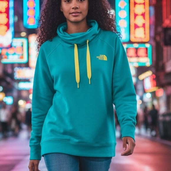 The North Face Tops - The North Face Teal Sweatshirt with lime green  Details